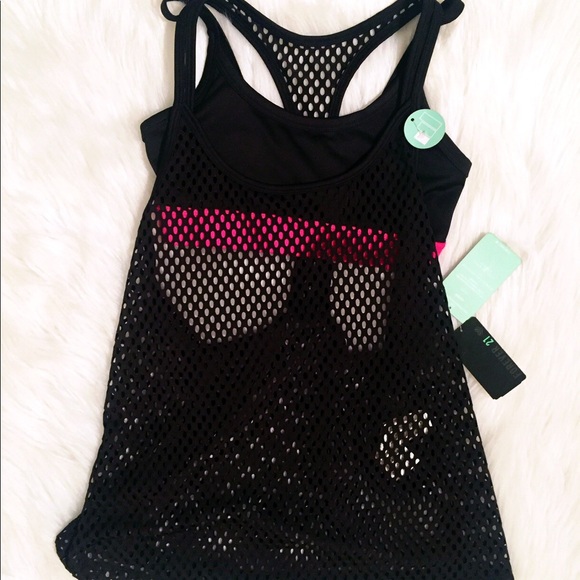 NWT Black Net Workout Tank w/ Built-In Sports Bra - Picture 7 of 8